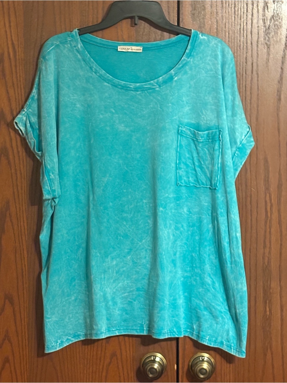 Zenana Outfitters Relaxed Short Sleeve Teal Pocket Tee